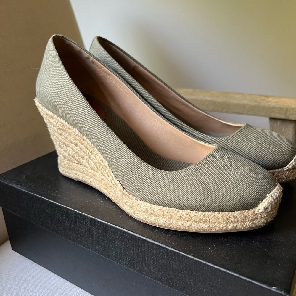 J. Crew Green and Tan Espadrille Slip-On Shoes